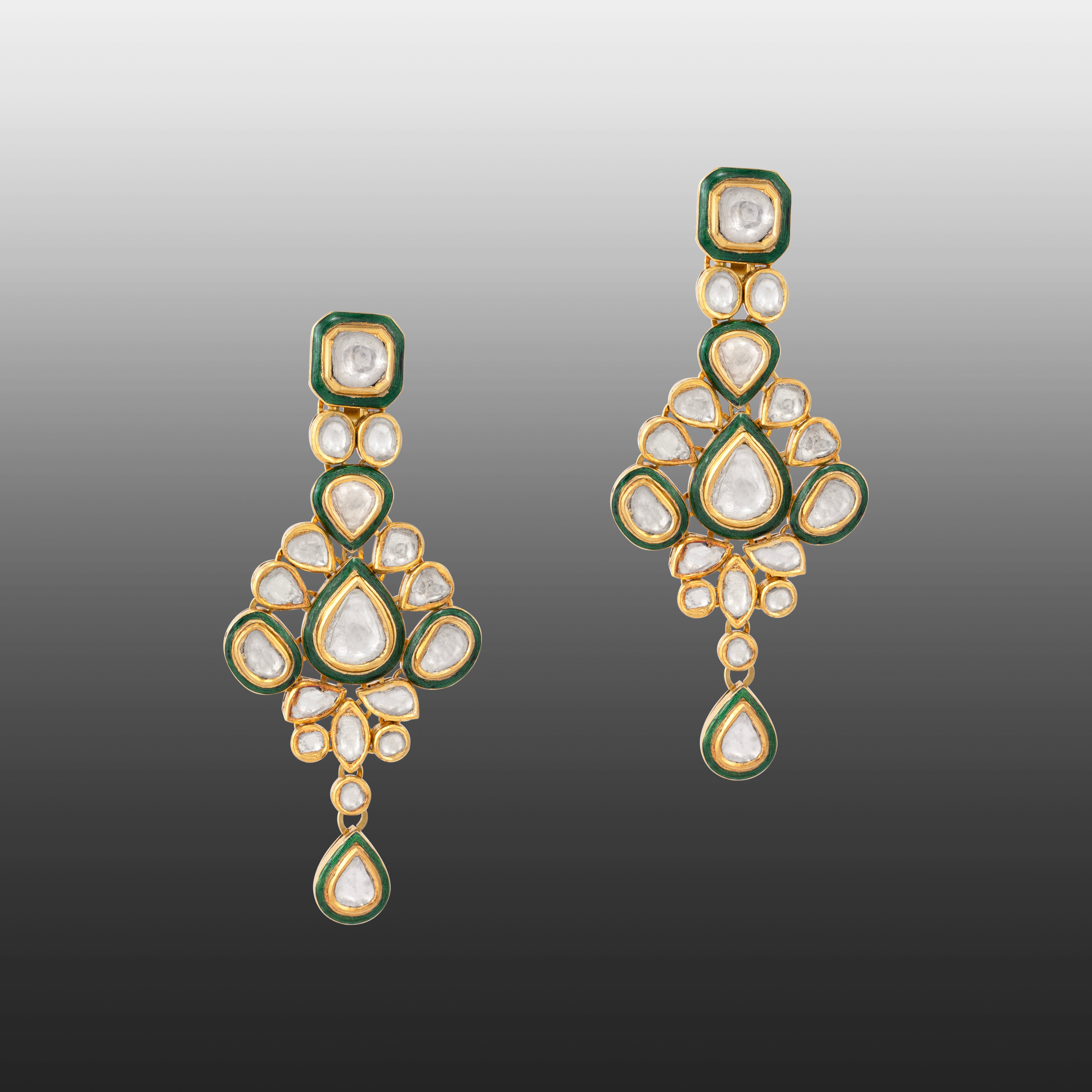 Long Green Enamel Polki Earring